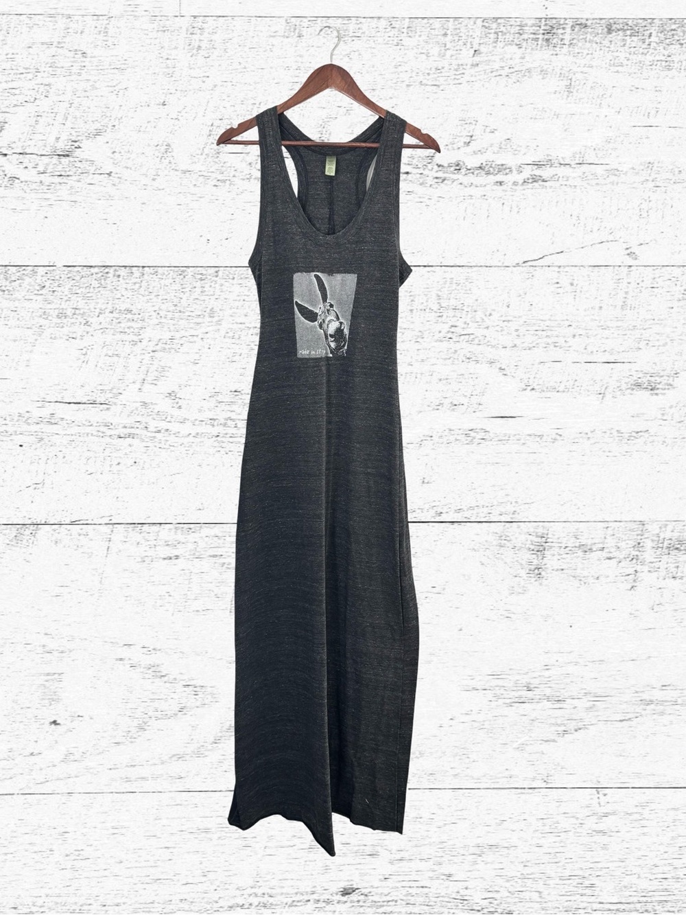 Alternative Charcoal Black Racerback Maxi Dress with Graphic